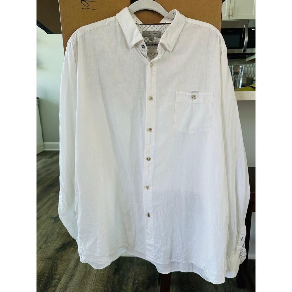 Ted Baker London Men’s Button Up Shirt Long Sleeve White Sz 7 US L lightweight